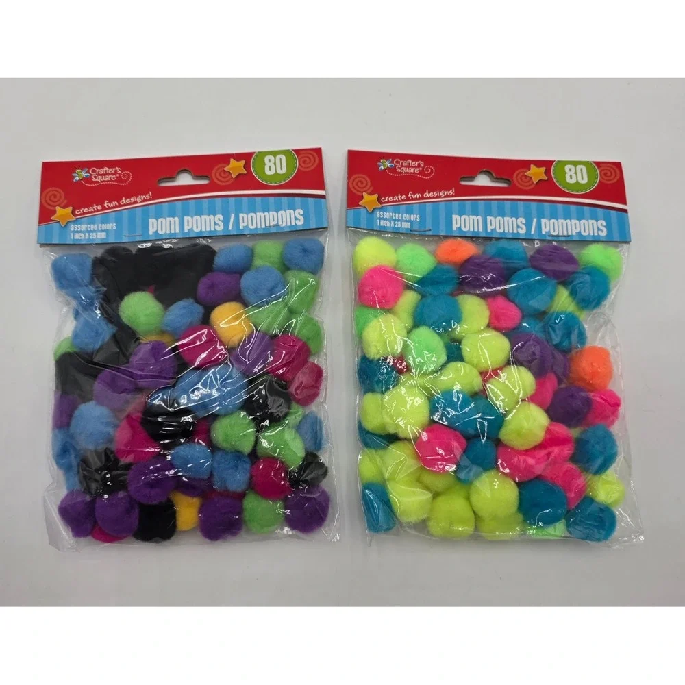 Crafter's Square Assorted Pom Poms 160ct 1 Inch 25mm Multicolor Craft Supplies